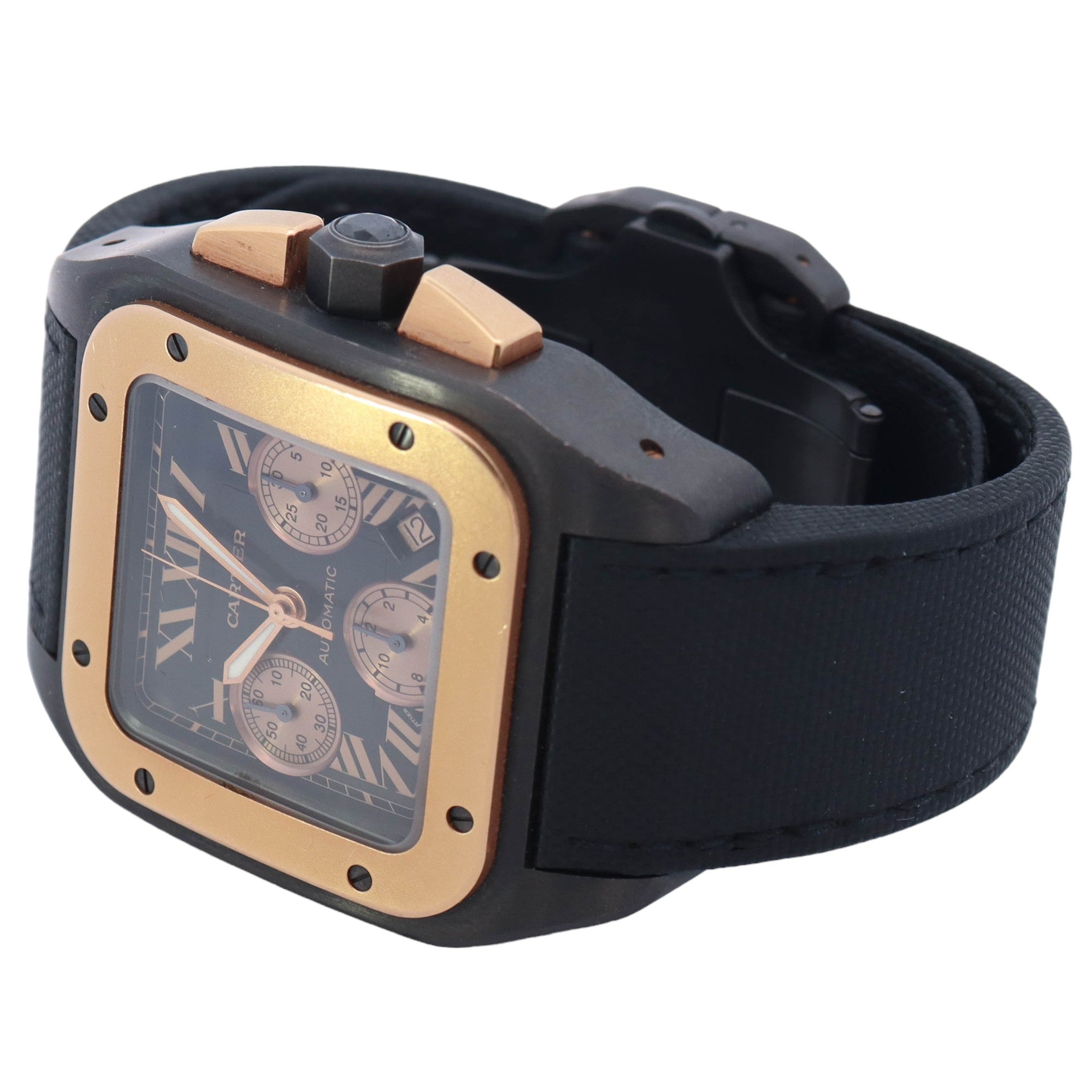 Cartier Santos 100 Titanium 41mm x 54mm Black Chronograph Dial 
