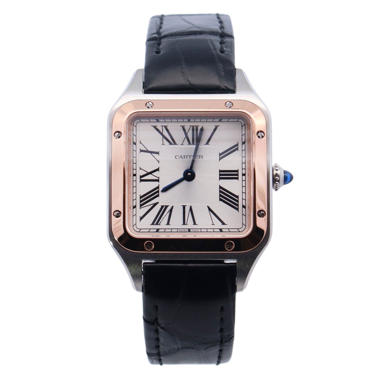 Cartier Santos Dumont Stainless Steel & Rose Gold 28mm X 38mm White Roman Dial Watch Reference# W2SA0012 - Happy Jewelers Fine Jewelry Lifetime Warranty