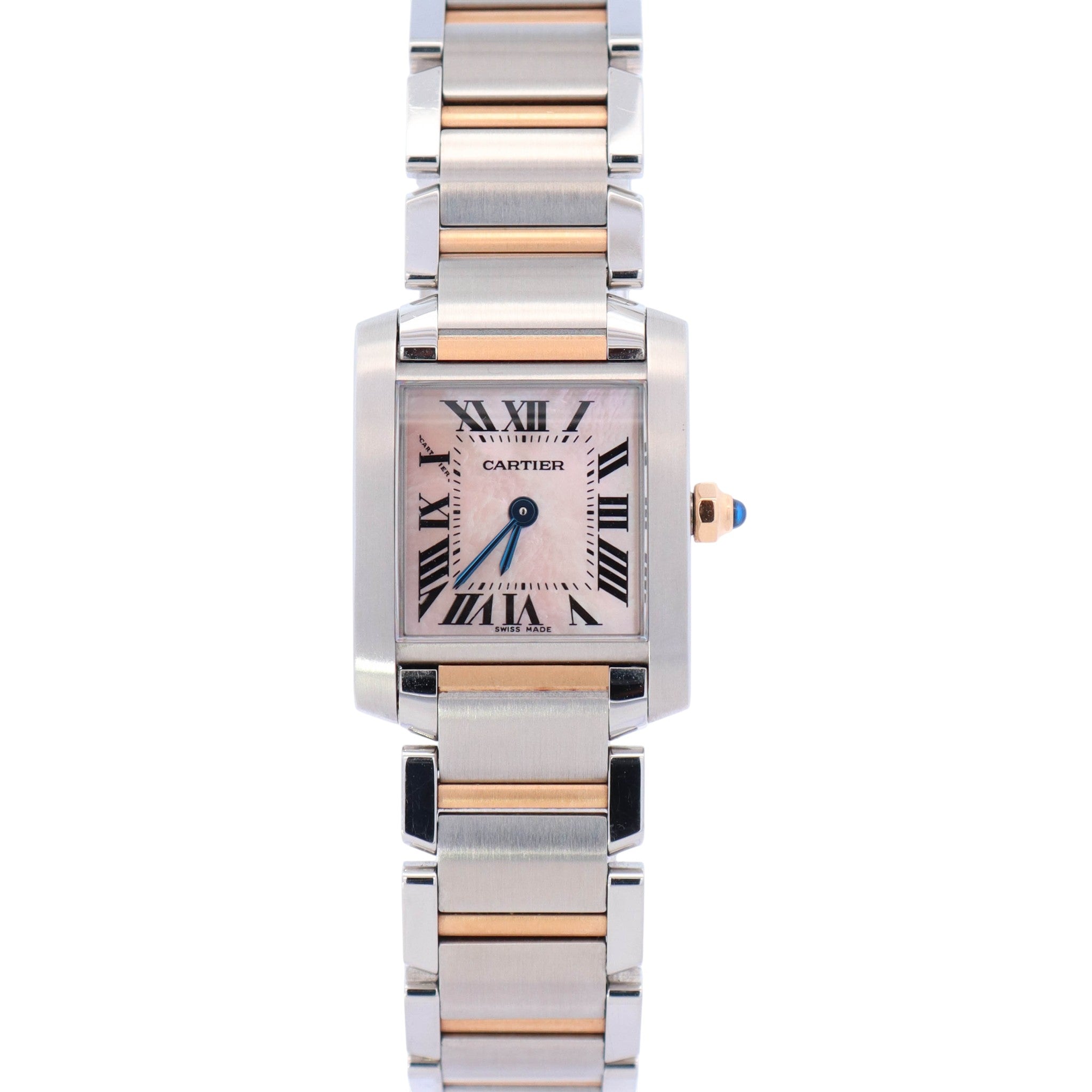 Cartier Tank Francaise 20mm Two Tone Stainless Steel Rose Gold Pink MOP Dial Watch Ref# W51027Q4 - Happy Jewelers Fine Jewelry Lifetime Warranty