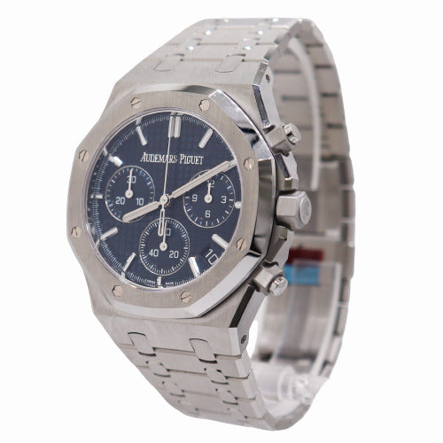 NEW! Audemars Piguet Men's Royal Oak 50th Anniversary Stainless Steel 41mm Blue Chronograph "Grande Tapisserie" Dial Watch Ref# 26240ST.OO.1320ST.01 - Happy Jewelers Fine Jewelry Lifetime Warranty