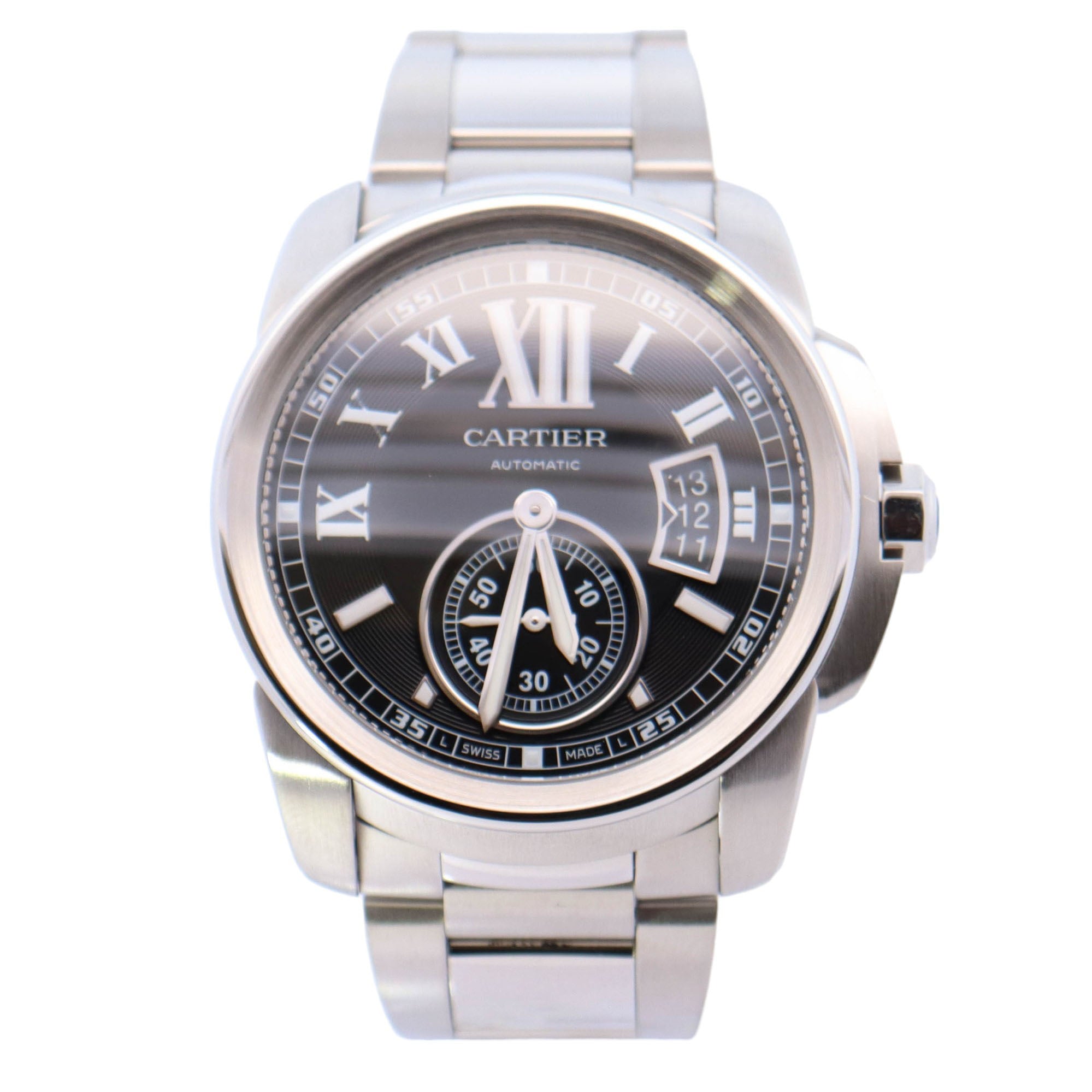 Cartier Calibre Stainless Steel 42mm Black Roman Dial Watch Reference# W7100016 - Happy Jewelers Fine Jewelry Lifetime Warranty