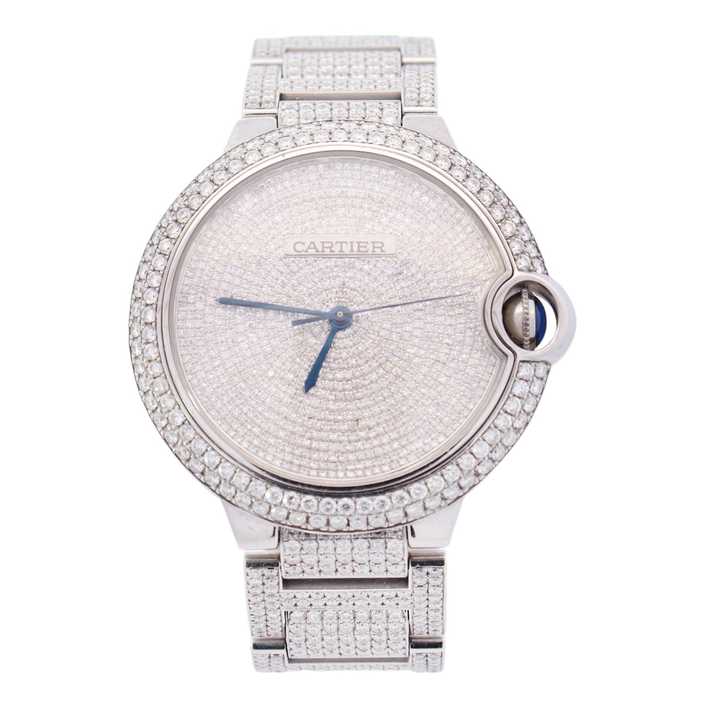 Cartier Ballon Bleu Stainless Steel 42mm Custom Pave Dial Watch Reference #: W69012Z4 - Happy Jewelers Fine Jewelry Lifetime Warranty