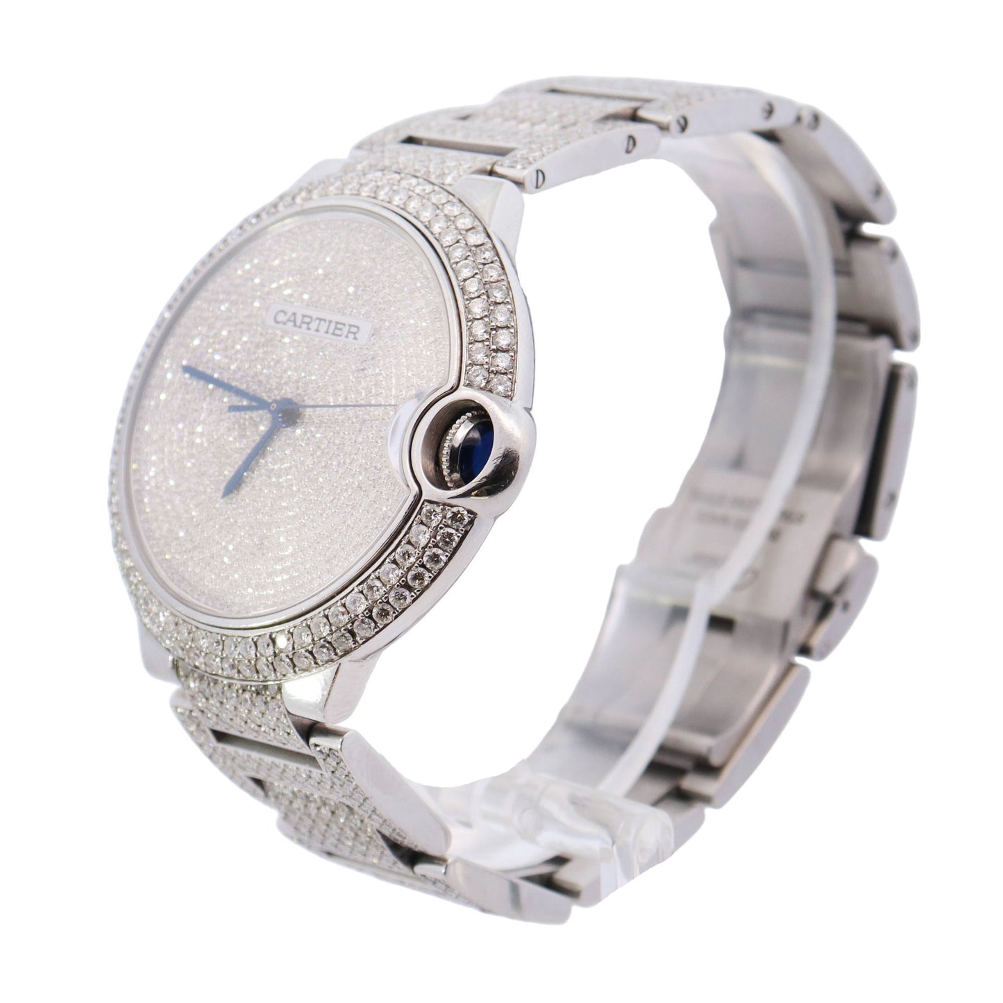 Cartier Ballon Bleu Stainless Steel 42mm Custom Pave Dial Watch Reference #: W69012Z4 - Happy Jewelers Fine Jewelry Lifetime Warranty