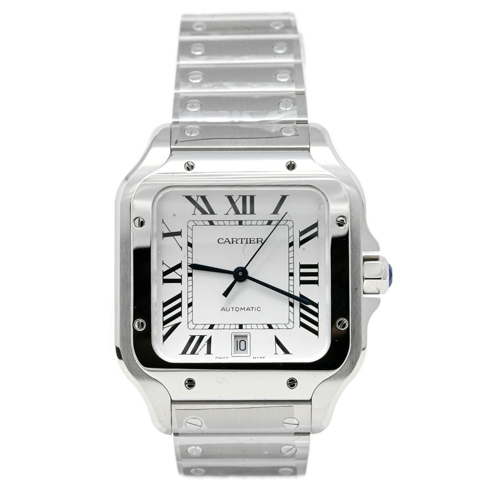 Cartier Men's Santos Stainless Steel 39.8mm Silver Roman Dial Watch Reference #: WSSA0018 - Happy Jewelers Fine Jewelry Lifetime Warranty