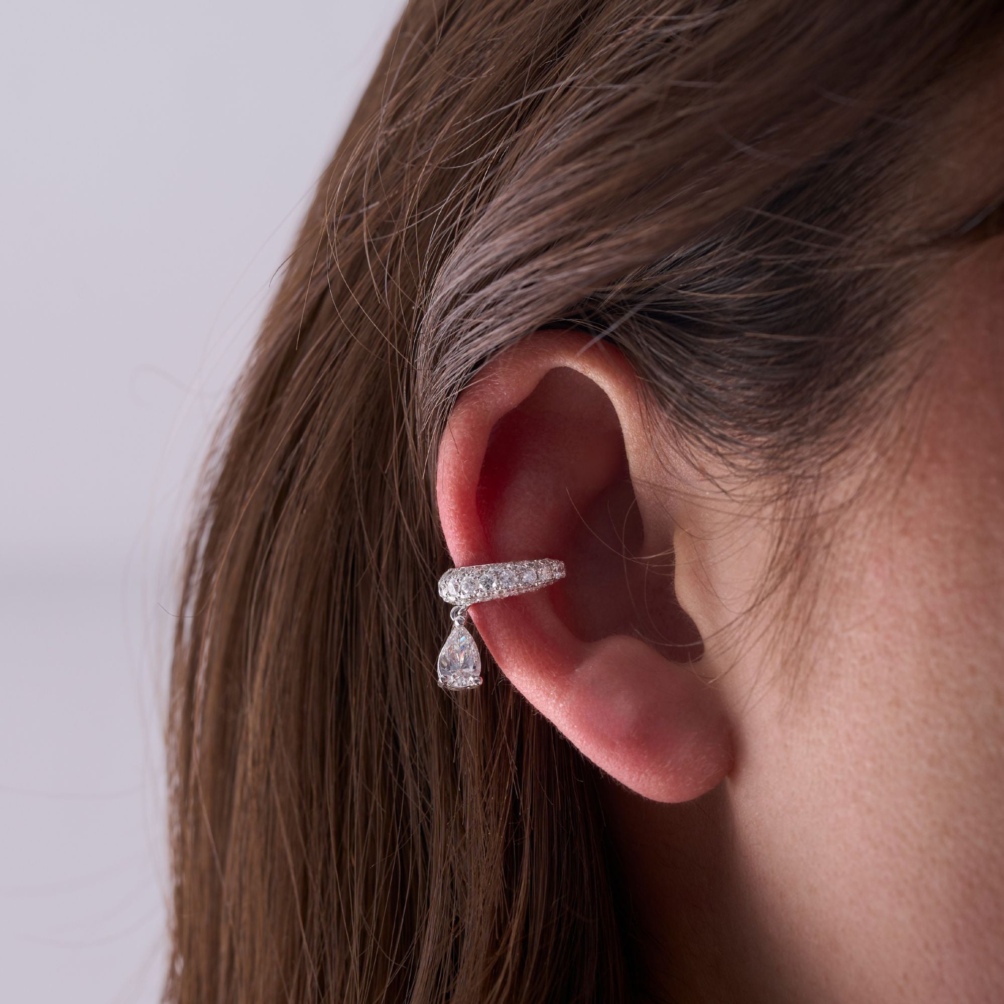 Dangling Pear Diamond Ear Cuff - Happy Jewelers Fine Jewelry Lifetime Warranty