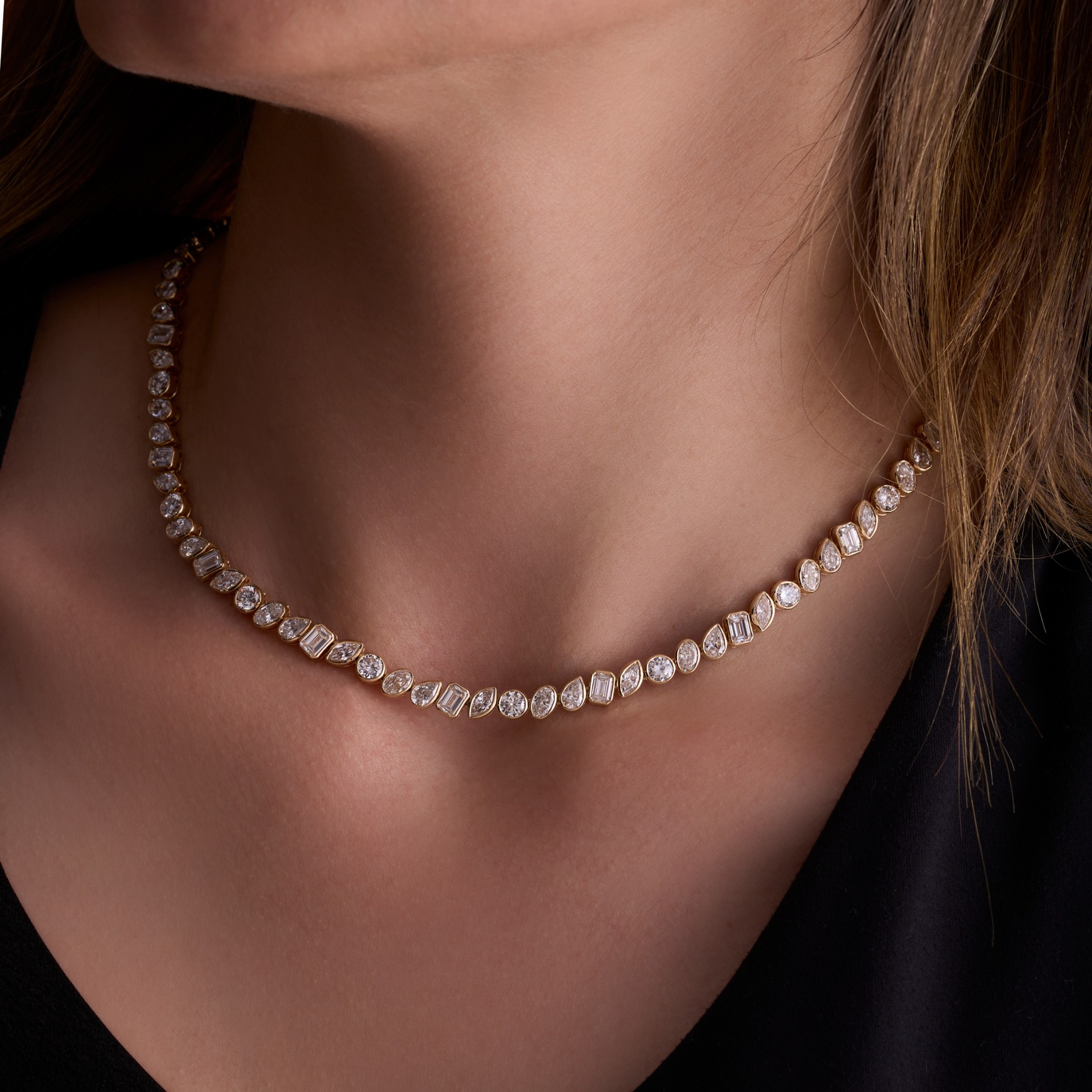 Lab Multi Shape Alternating Diamond Bezel Tennis Necklace - Happy Jewelers Fine Jewelry Lifetime Warranty