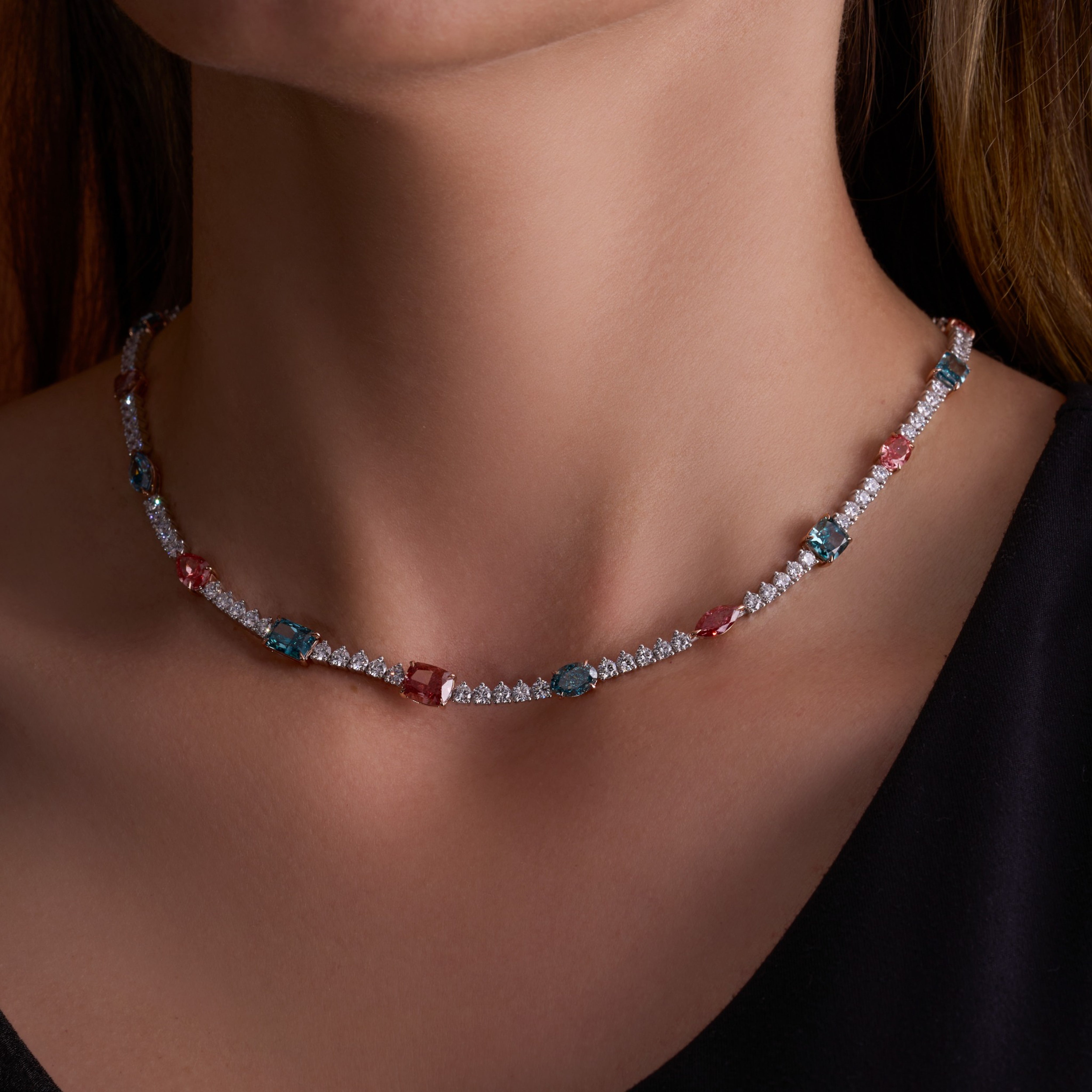 Lab Multi Shape Fancy Blue and Fancy Pink Diamond Necklace - Happy Jewelers Fine Jewelry Lifetime Warranty