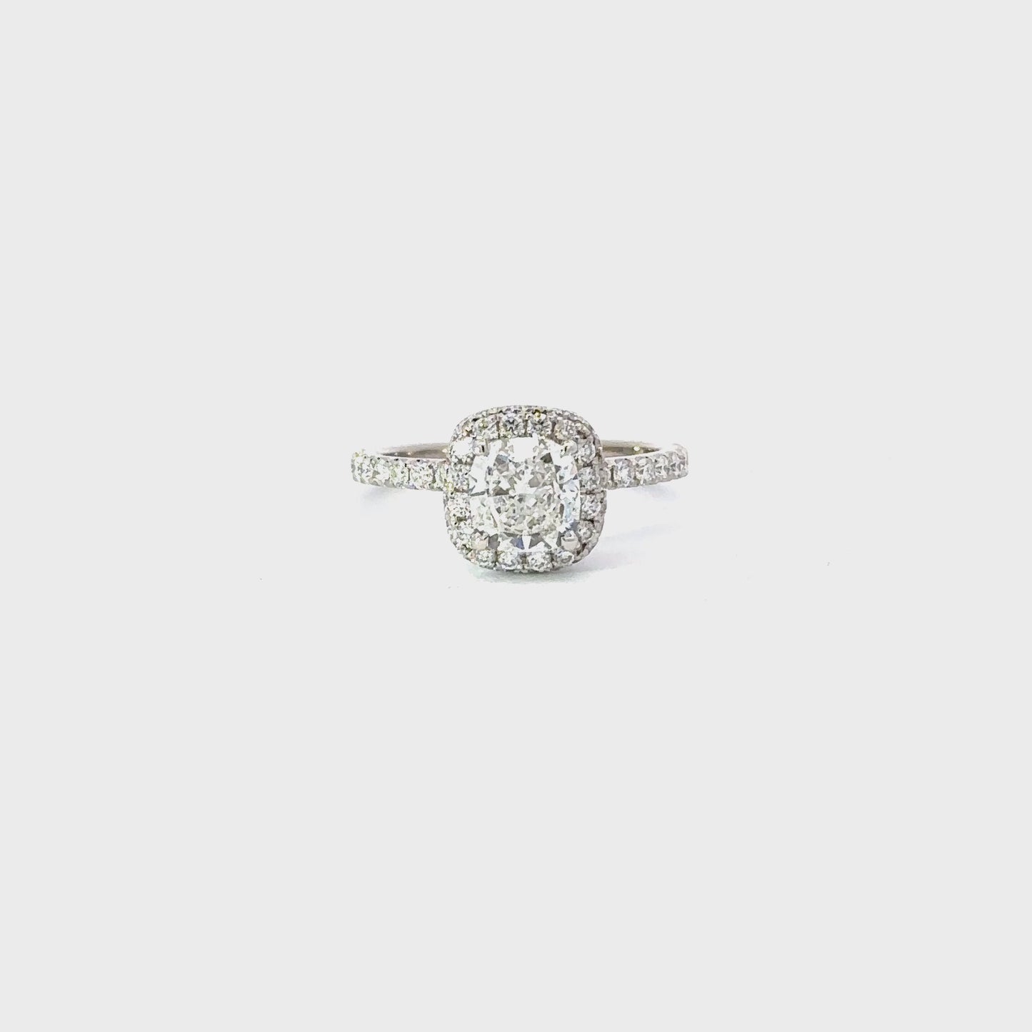 Load and play video in Gallery viewer, 1.51 Carat Cushion Natural Diamond Engagement Ring with 2D Halo
