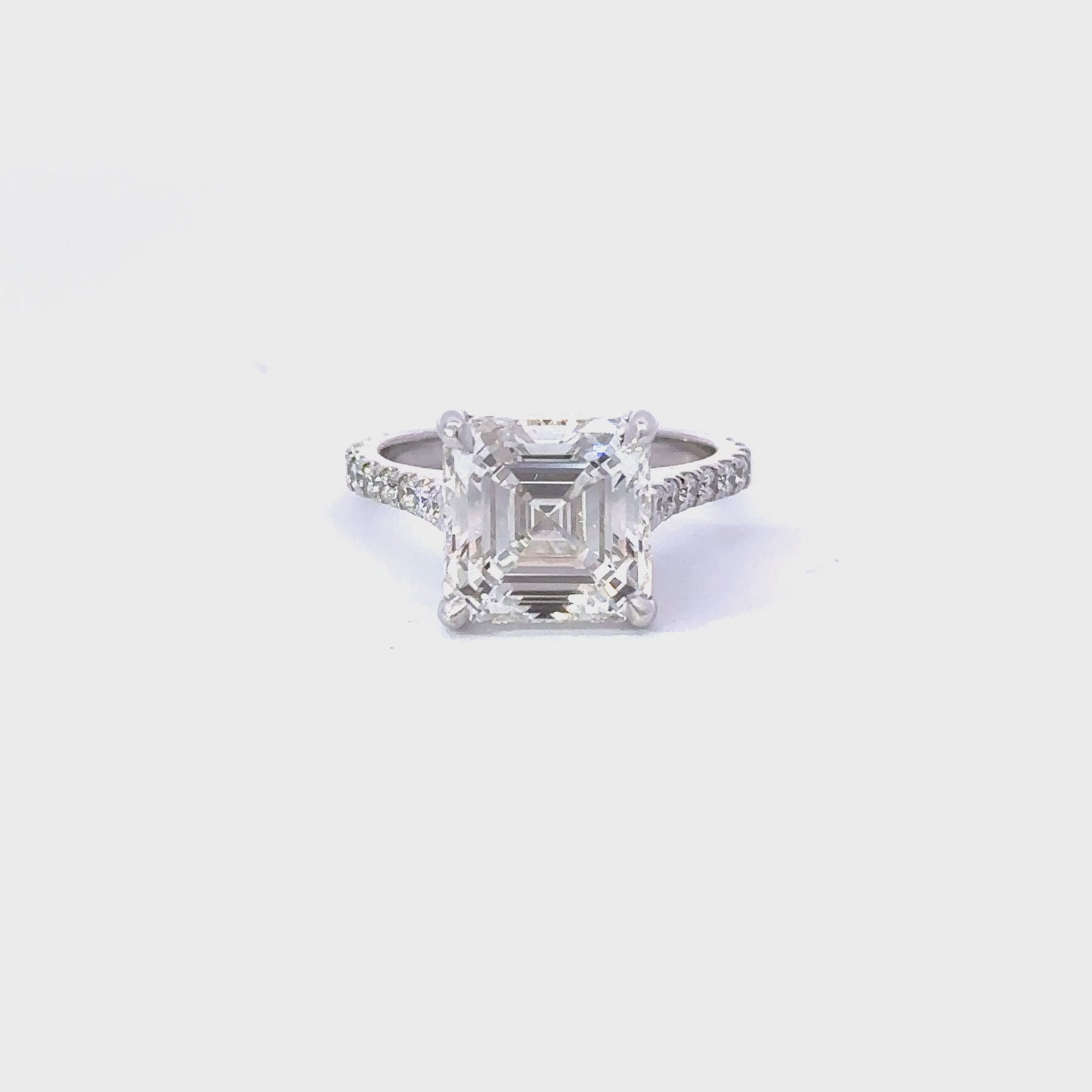 Load and play video in Gallery viewer, 5.01 Carat Asscher Lab Grown Diamond Engagement Ring with Hidden Halo
