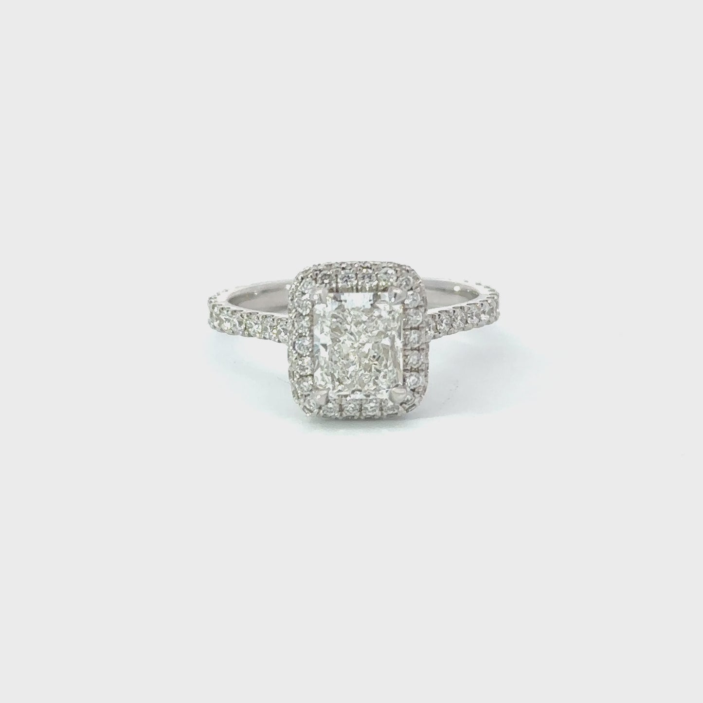 1.51 Carat Radiant Natural Diamond Engagement Ring with 2D Halo | Engagement Ring Wednesday