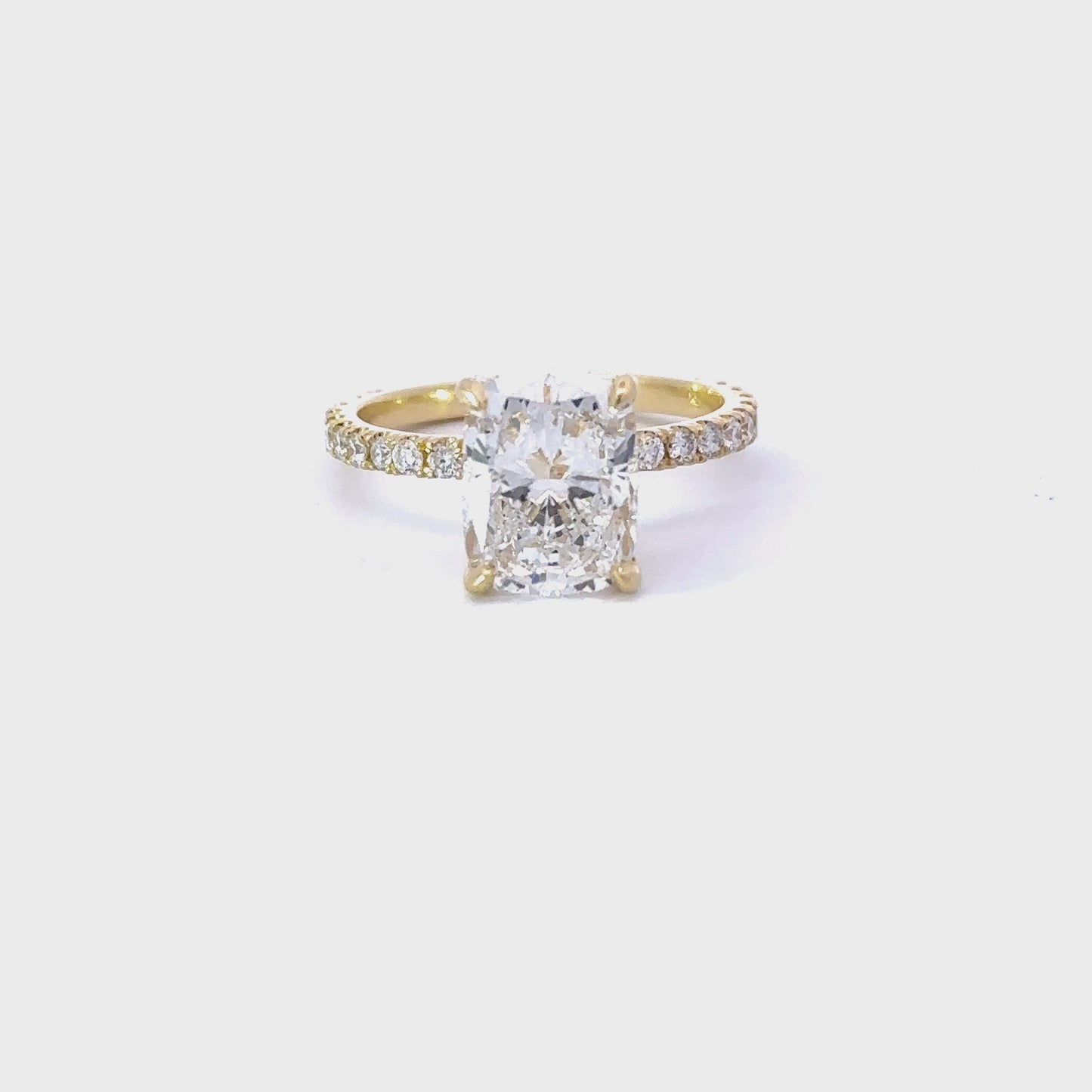 Load and play video in Gallery viewer, 3.00-3.99 Carat Cushion Lab Grown Diamond Engagement Ring with Signature Setting
