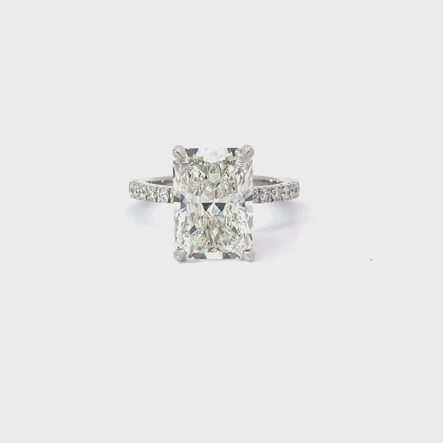 Load and play video in Gallery viewer, 6.17 Carat Lab Created Radiant Engagement Ring with Signature Setting
