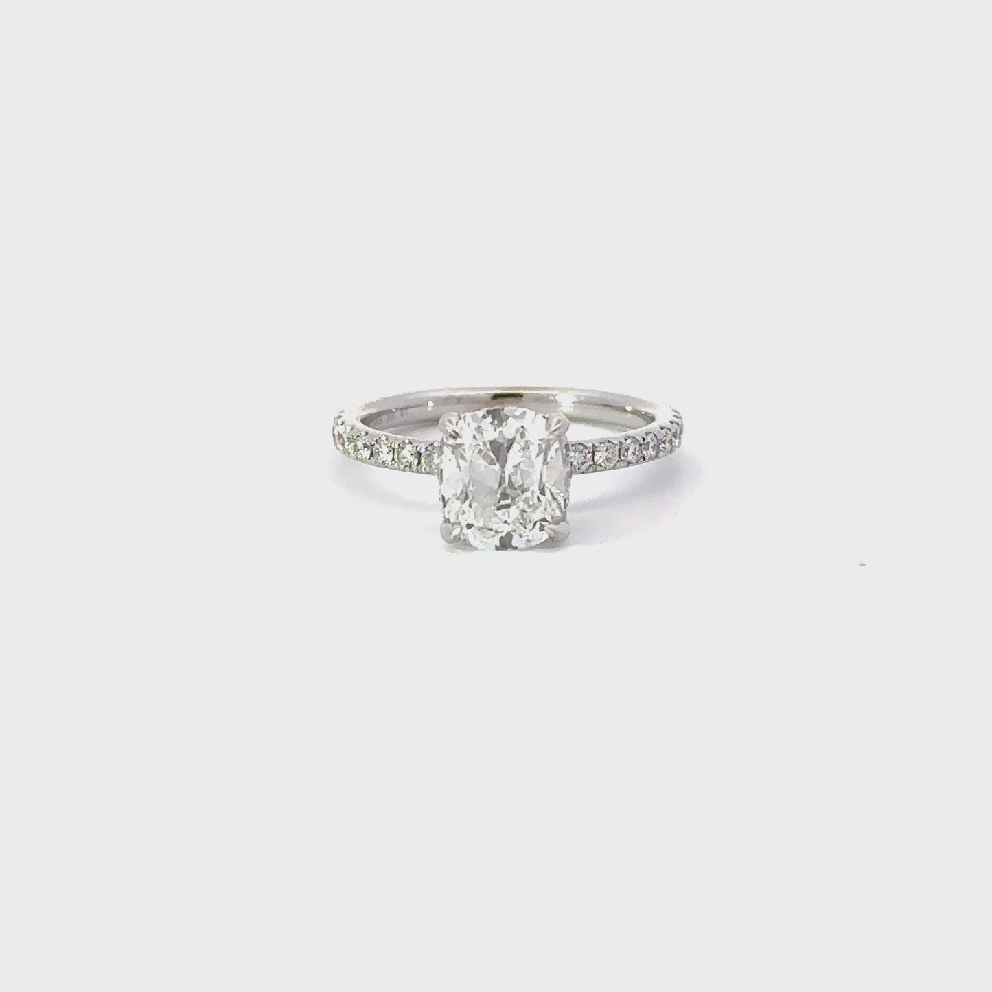 Load and play video in Gallery viewer, 1.50 Carat Lab Created Cushion Engagement Ring with Signature Setting
