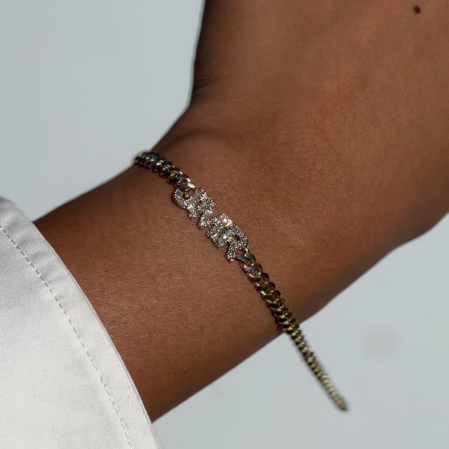Diamond Initial Cuban Chain Bracelet
