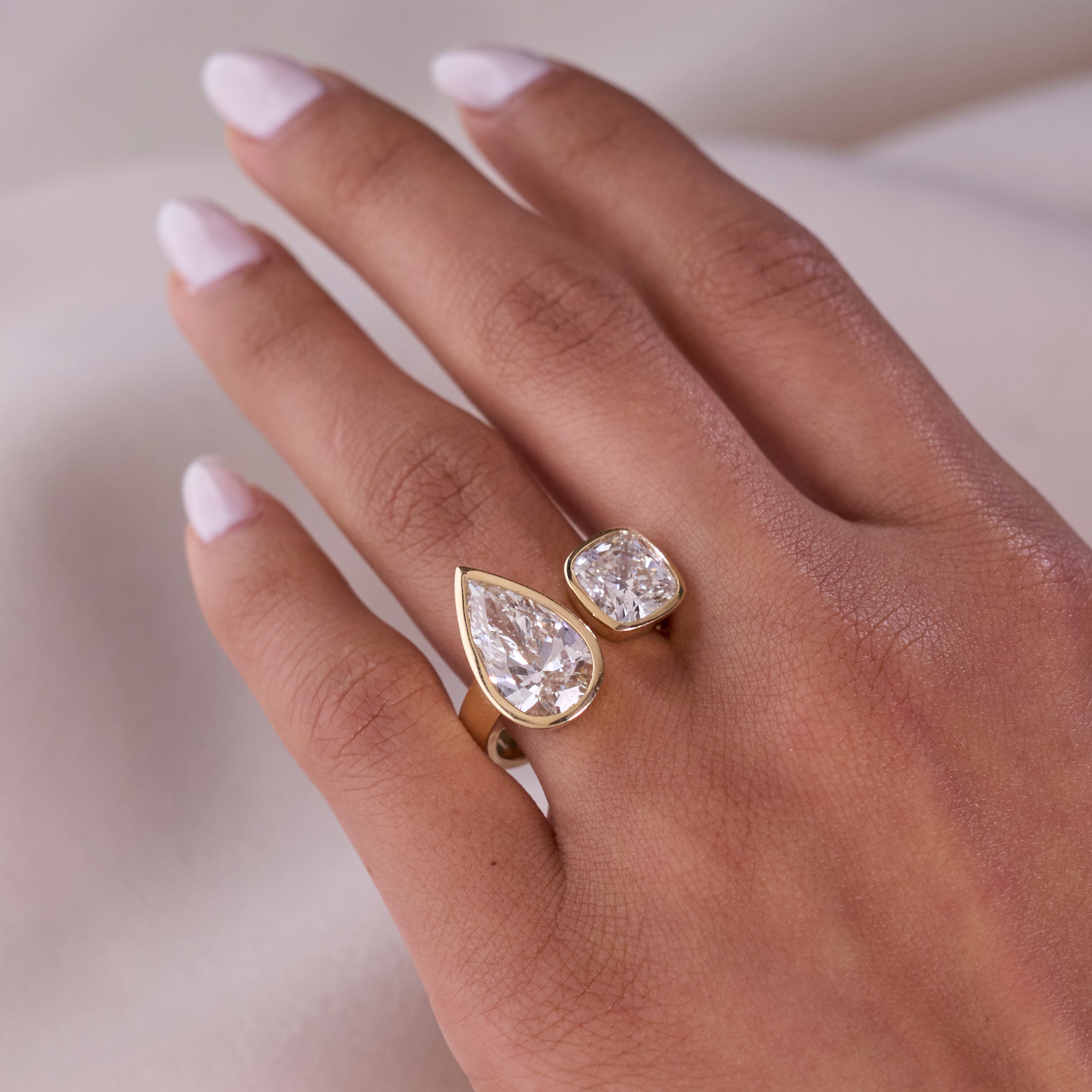 Pear and Cushion Lab Diamond Engagement Ring - Happy Jewelers Fine Jewelry Lifetime Warranty