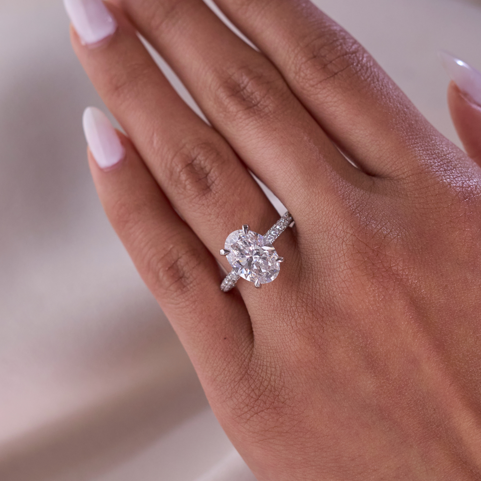 3.02 Oval Lab Diamond Engagement Ring with Diamond Eternity Band - Happy Jewelers Fine Jewelry Lifetime Warranty