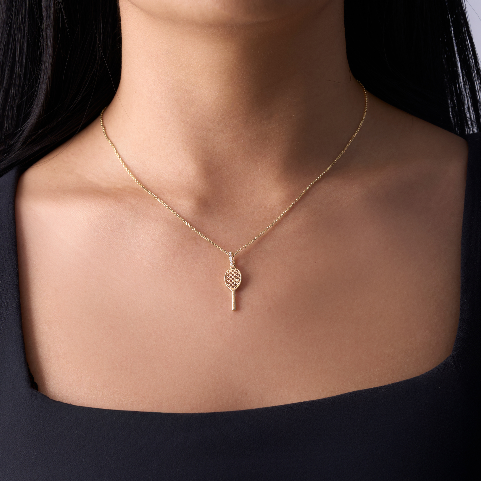 Diamond Tennis Racket Pendant Necklace