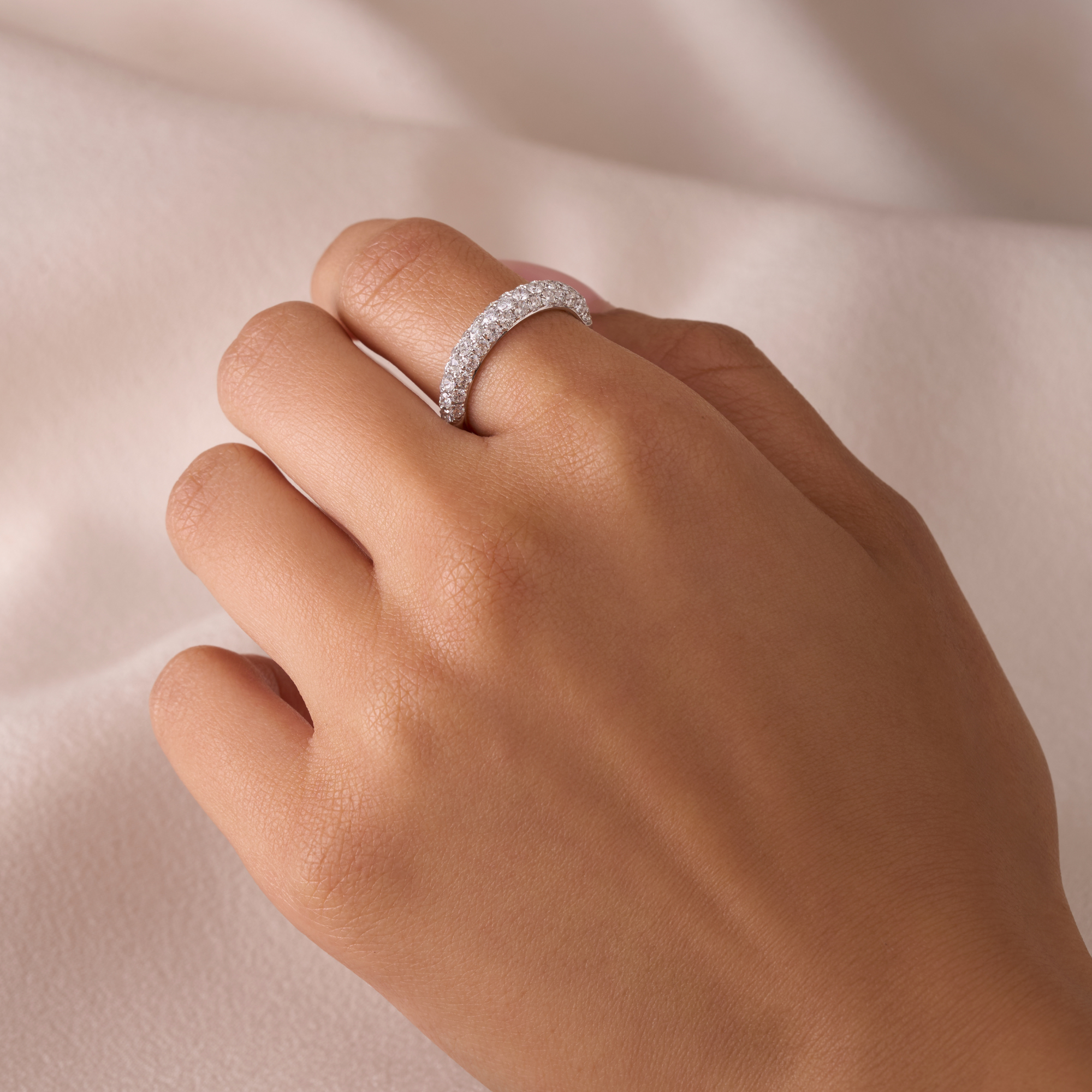 Three Row Pave Diamond Halfway Band - Happy Jewelers Fine Jewelry Lifetime Warranty