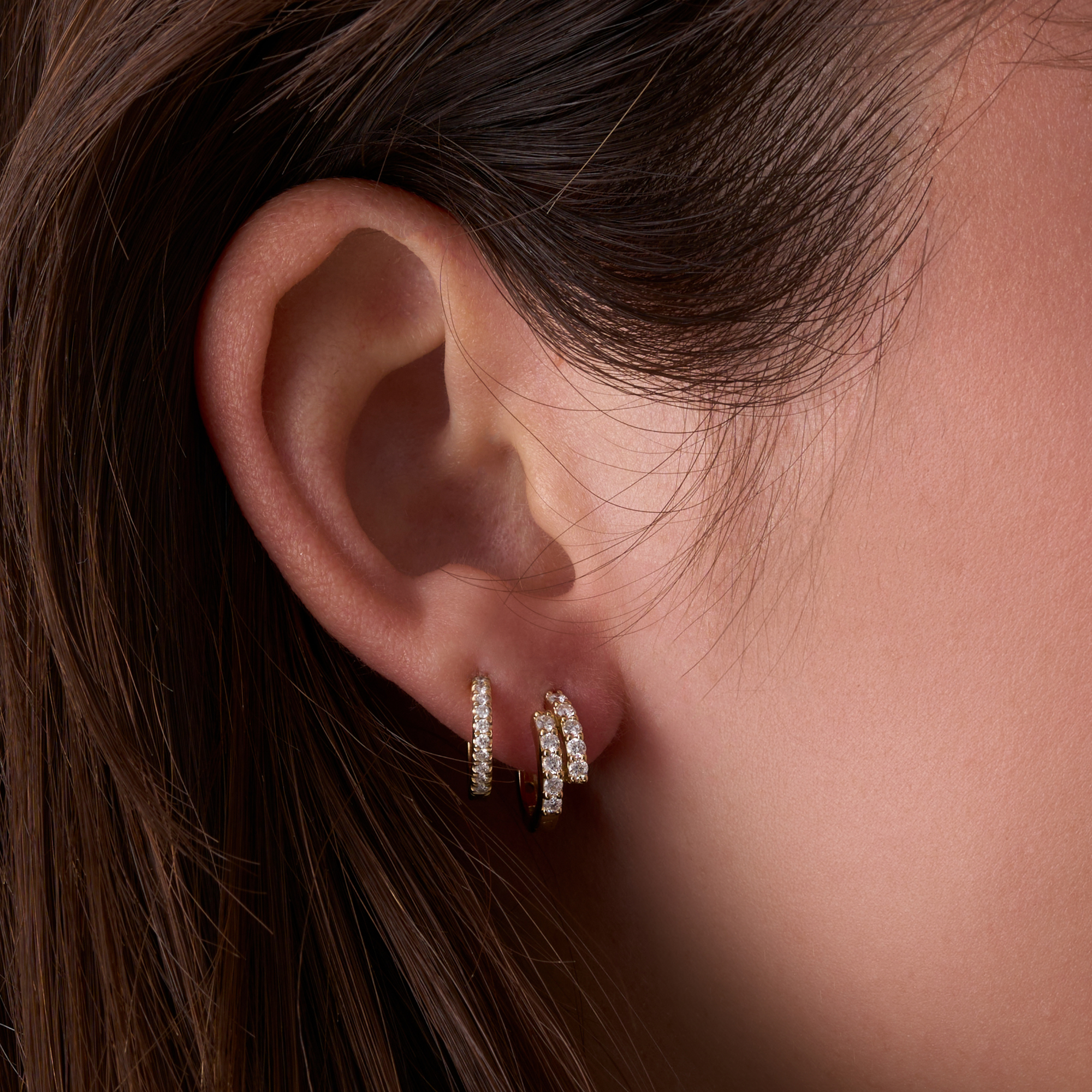 Diamond Double Row Huggie Hoops - Happy Jewelers Fine Jewelry Lifetime Warranty