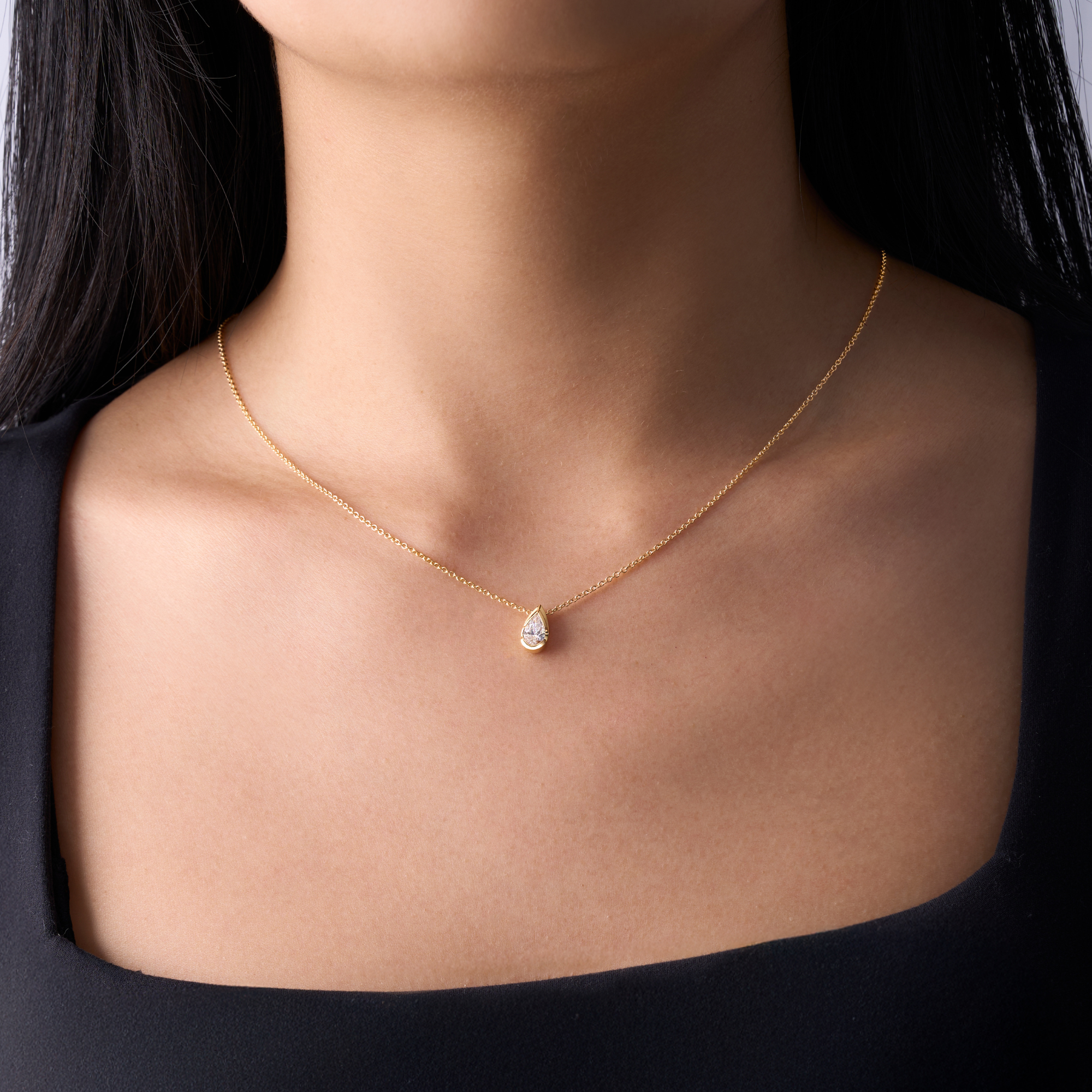 Bezel Pear Lab Diamond Solitaire Pendant - Happy Jewelers Fine Jewelry Lifetime Warranty