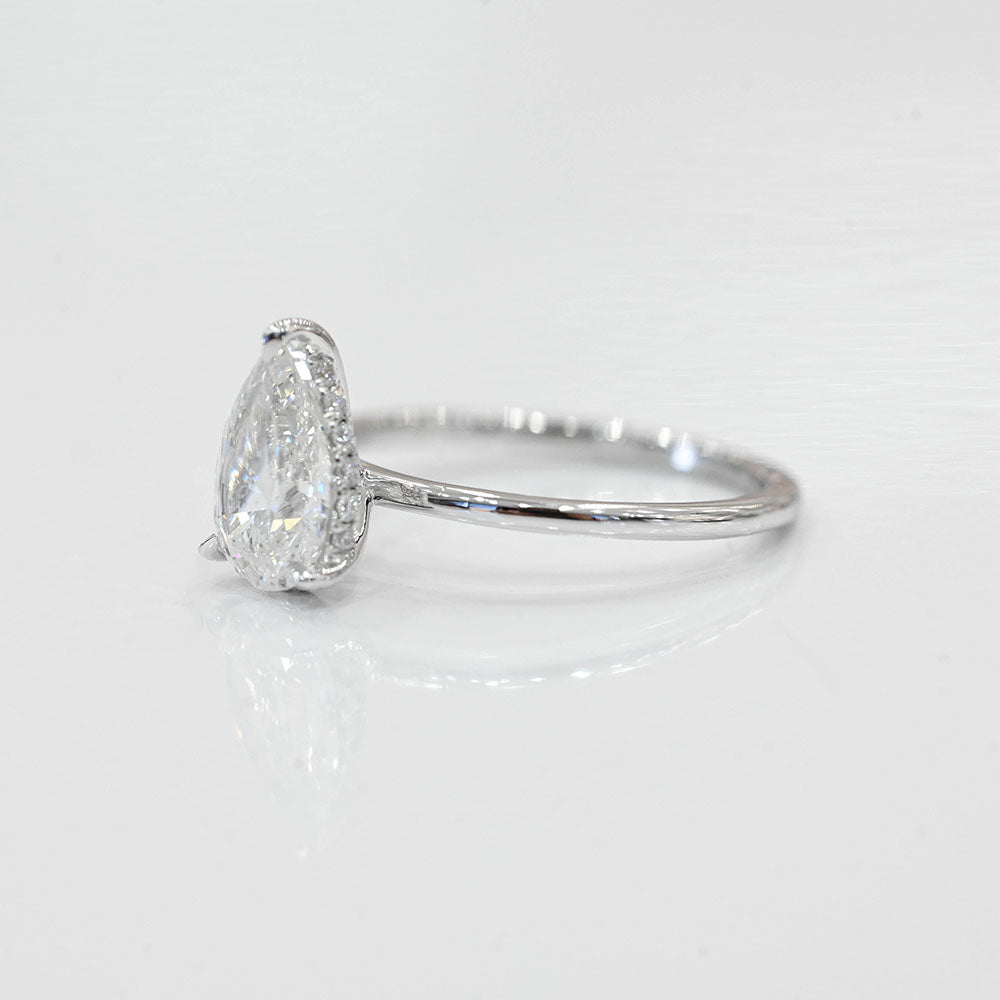 1.55 Carat Pear Natural Diamond Engagement Ring with Hidden Halo - Happy Jewelers Fine Jewelry Lifetime Warranty