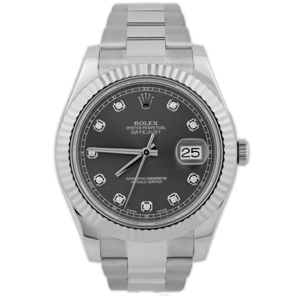 Rolex Datejust 41mm Stainless Steel Rhodium Diamond Dial Watch Reference# 116334 - Happy Jewelers Fine Jewelry Lifetime Warranty