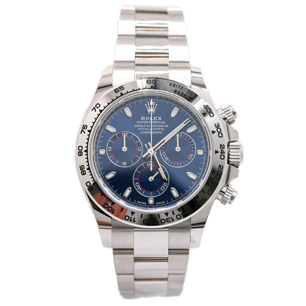 Rolex Men's Daytona 18K White Gold 40mm Blue Chronograph Dial Watch Reference #: 116509 - Happy Jewelers Fine Jewelry Lifetime Warranty