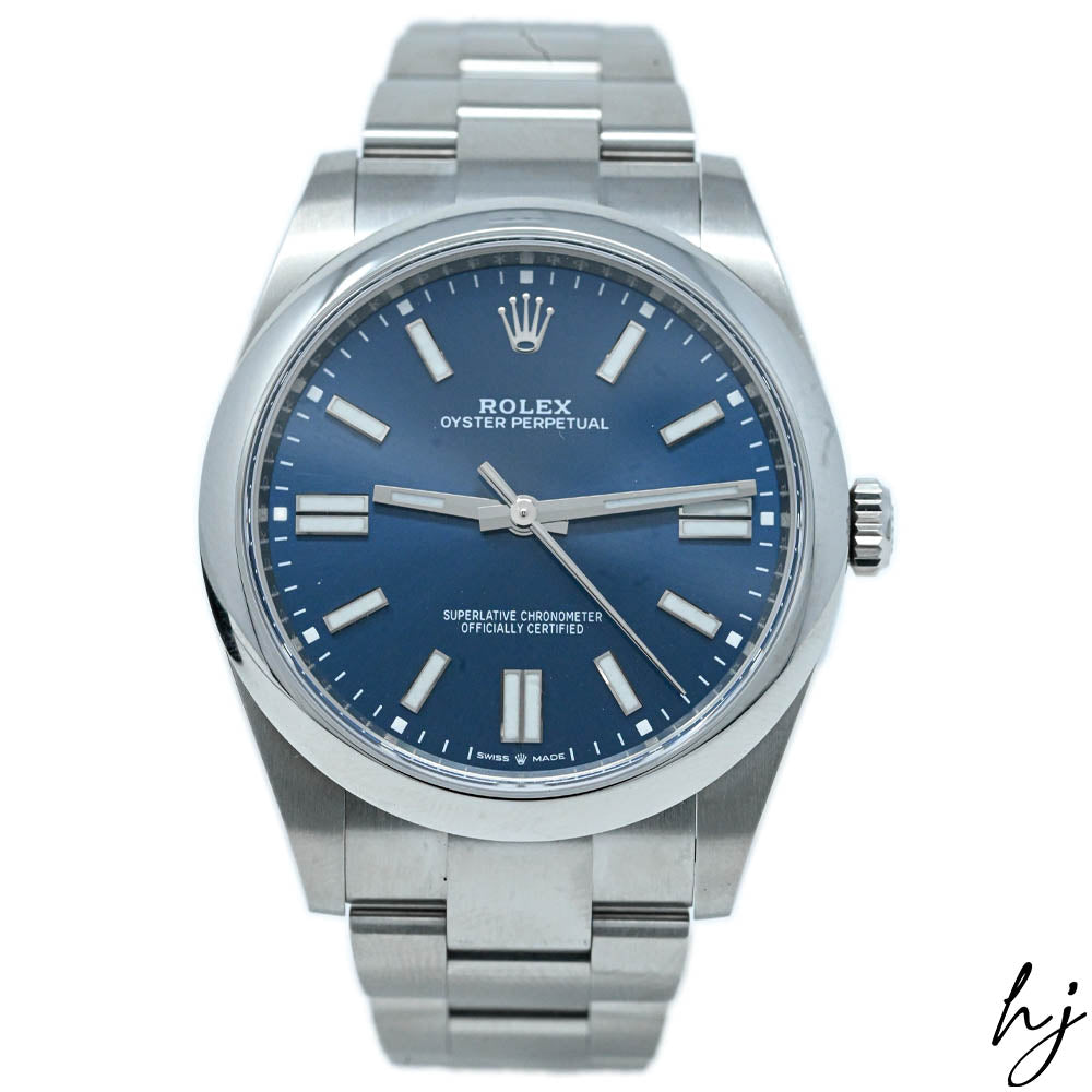 Rolex Mens Oyster Perpetual 41mm Blue Stick Dial Watch #: 124300 - Happy Jewelers Fine Jewelry Lifetime Warranty