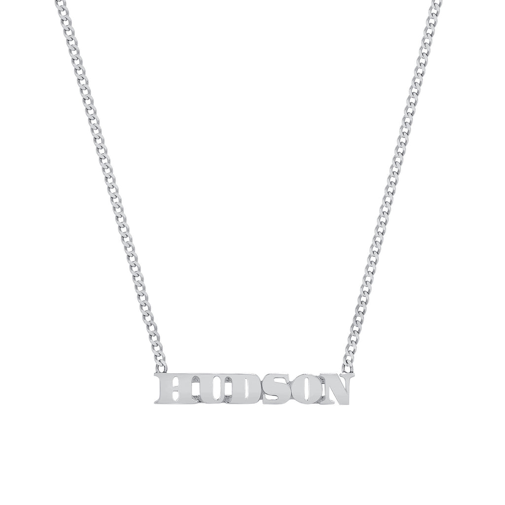 Small Block Name Necklace w/ Curb Chain - Happy Jewelers Fine Jewelry Lifetime Warranty