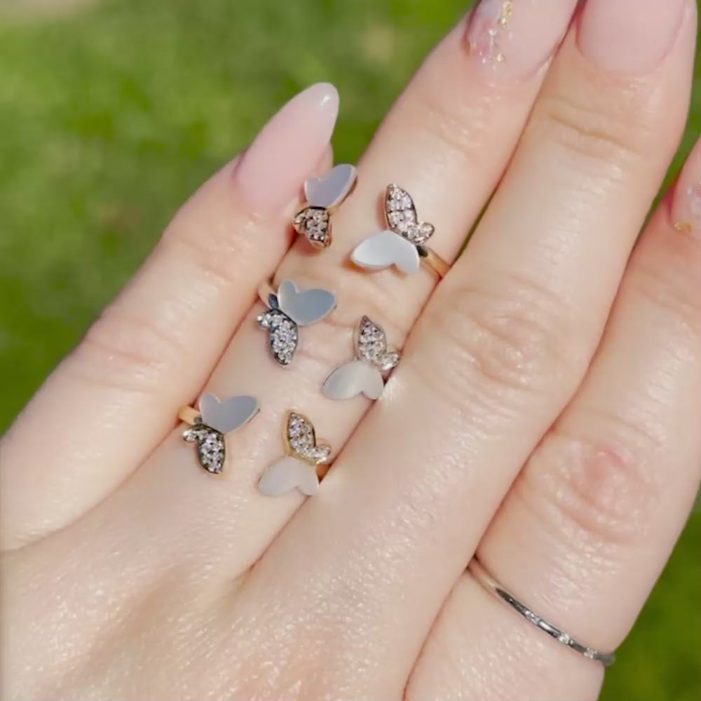 Load and play video in Gallery viewer, Mother of Pearl and Diamond Double Butterfly Ring
