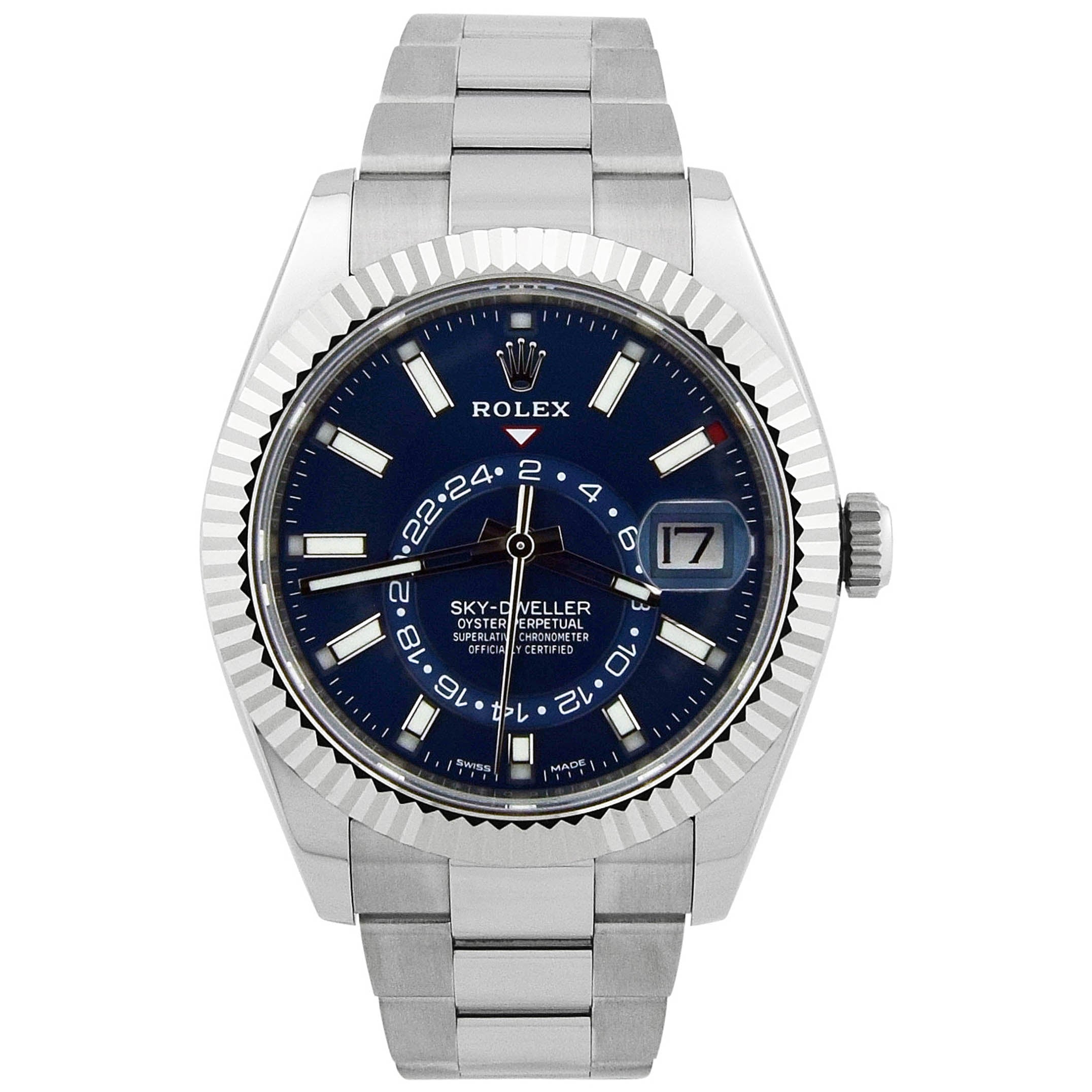 Rolex Men's Sky-Dweller Stainless Steel 42mm Blue Stick Dial Watch Reference #: 326934 - Happy Jewelers Fine Jewelry Lifetime Warranty