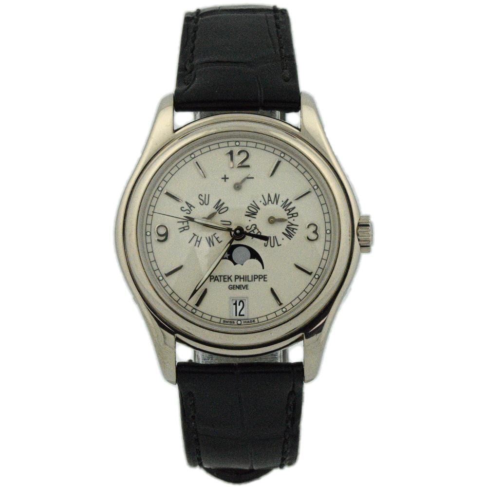 Patek Philippe Mens Complications Annual Calendar 18K White Gold 39mm Cream Lacquered Stick Watch Reference #:  5146G - Happy Jewelers Fine Jewelry Lifetime Warranty