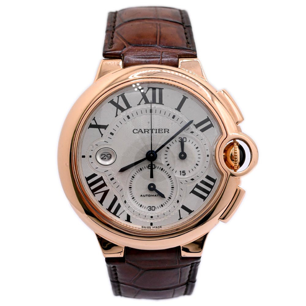 Cartier Mens Ballon Bleu Rose Gold 50mm White Roman Chronograph Dial Watch Reference #: W6920009 - Happy Jewelers Fine Jewelry Lifetime Warranty