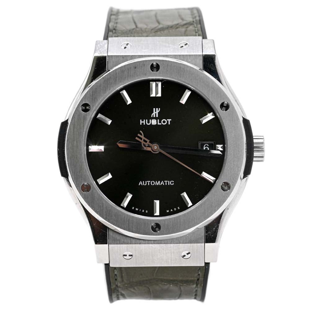 Hublot Mens Classic Fusion Titanium 42mm Green Stick Dial Watch Reference #: 542.NX.8970.LR - Happy Jewelers Fine Jewelry Lifetime Warranty