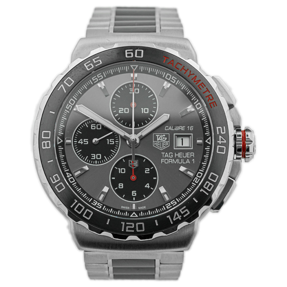 Tag Heuer Men's Formula 1 Chronograph Stainless Steel & Ceramic 44mm Anthracite Stick Dial Watch Reference #: CAU2011.BA0873 - Happy Jewelers Fine Jewelry Lifetime Warranty