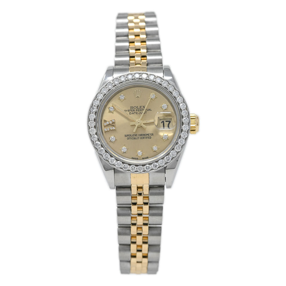 Rolex Ladies Datejust Yellow Gold & Stainless Steel 26mm Custom Champagne Diamond Dial Watch Reference# 69173 - Happy Jewelers Fine Jewelry Lifetime Warranty