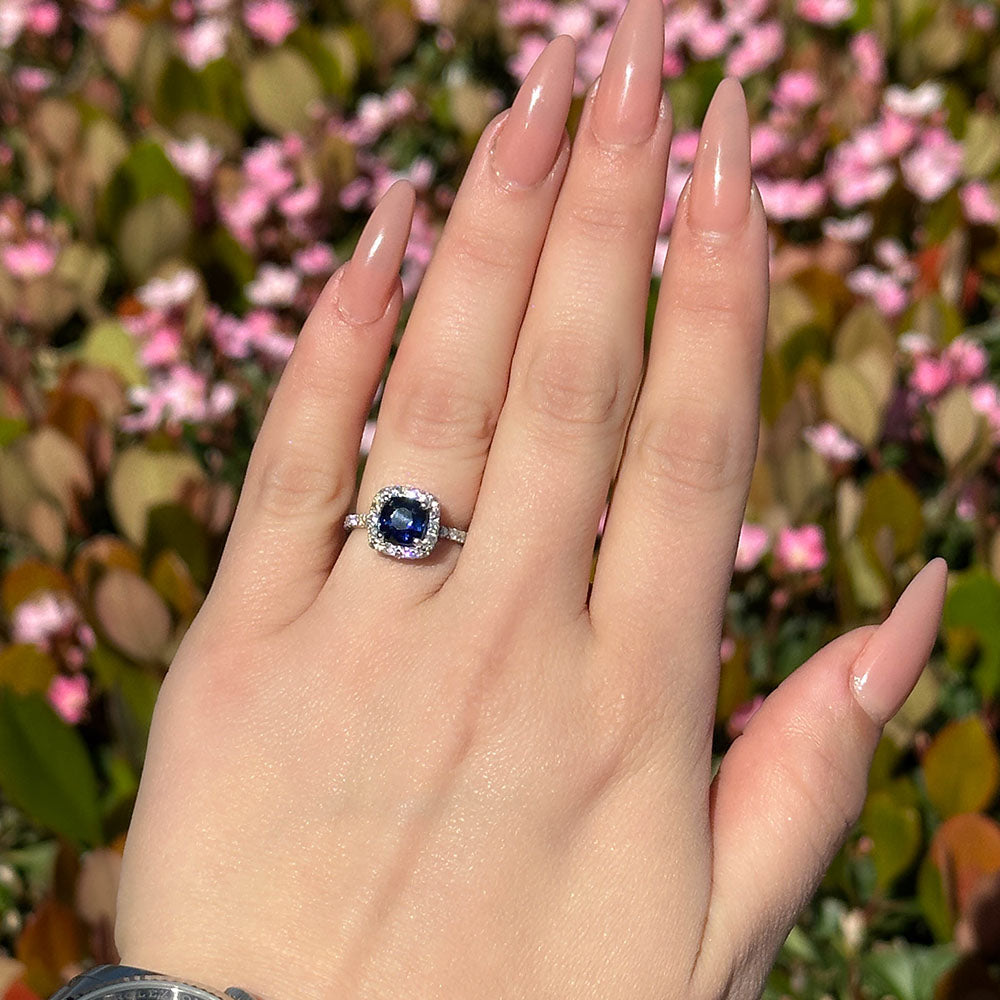 Cushion Sapphire Ring with Halo - Happy Jewelers Fine Jewelry Lifetime Warranty