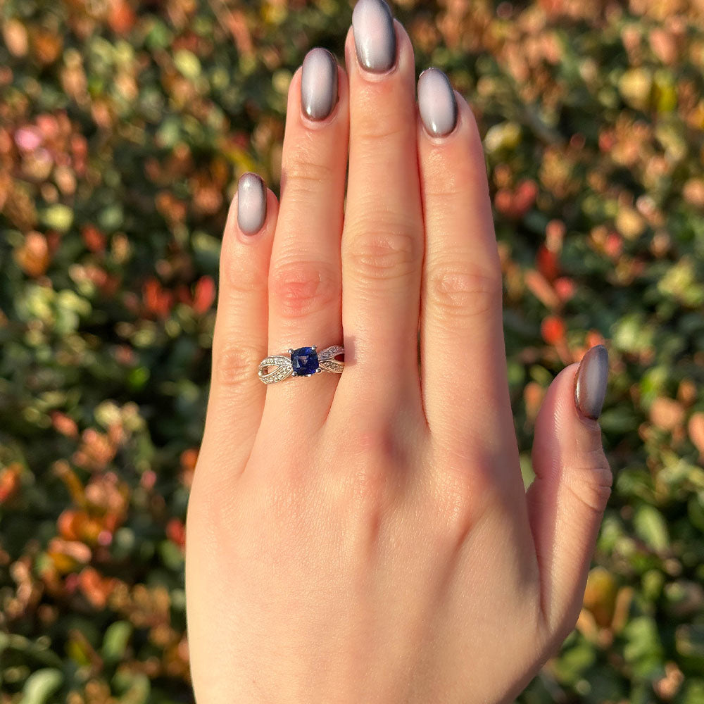 Cushion Sapphire Ring with Hidden Halo - Happy Jewelers Fine Jewelry Lifetime Warranty