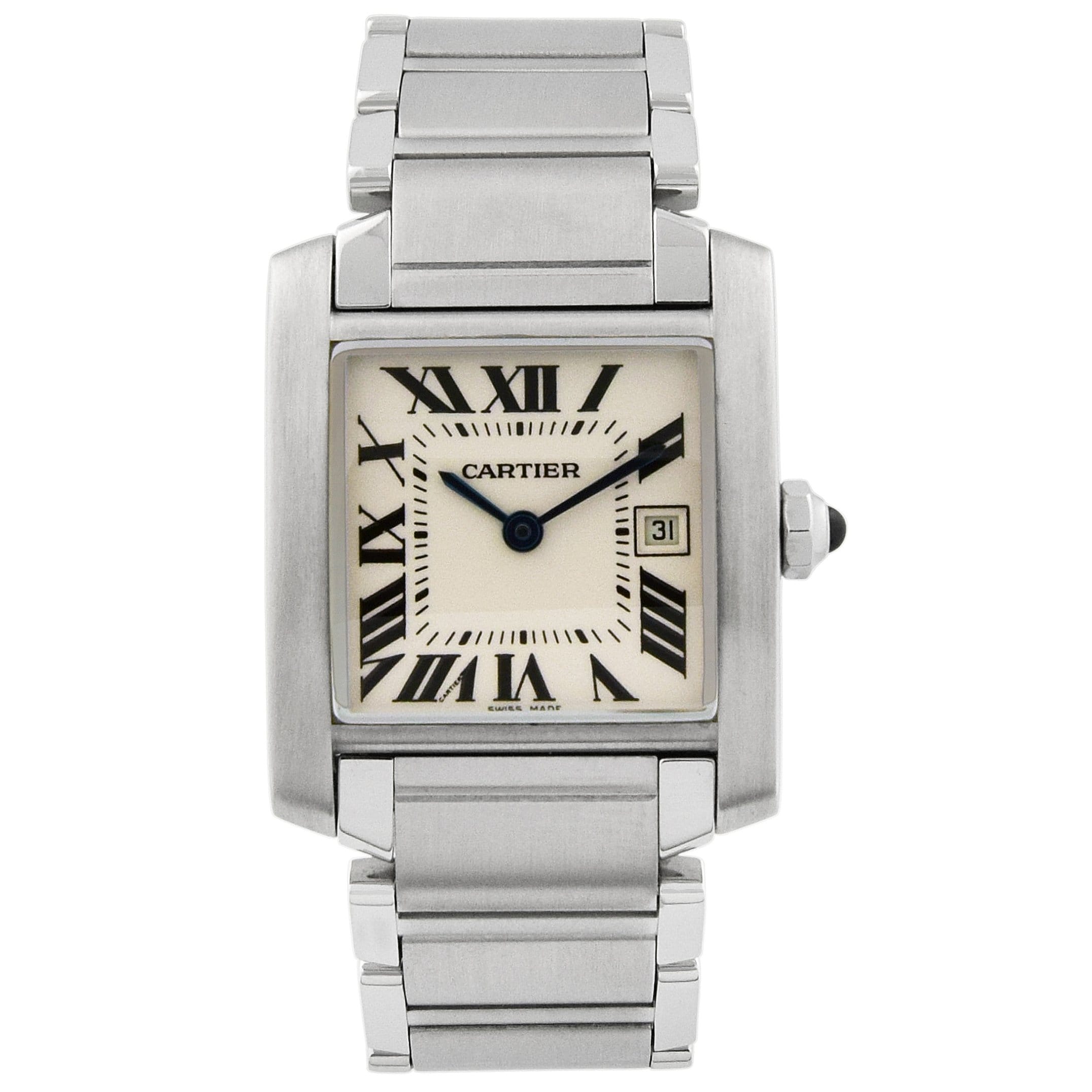 Cartier Lady Tank Francaise Stainless Steel 25mm Silver Roman Dial Watch Reference #: 2465 - Happy Jewelers Fine Jewelry Lifetime Warranty