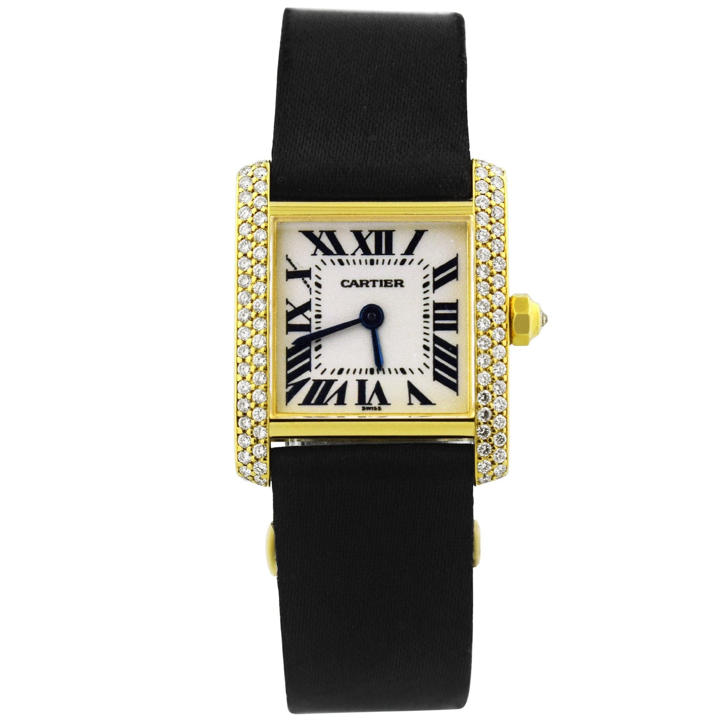 Cartier Ladys Tank Francaise 18K Yellow Gold w/ Diamonds 25x30mm Silver Roman Dial Watch Reference #: W50014N2 - Happy Jewelers Fine Jewelry Lifetime Warranty