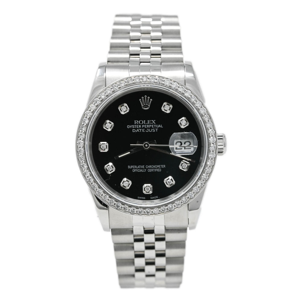 Rolex Datejust Stainless Steel 36 Black Diamond Dial Watch Reference# 16220 - Happy Jewelers Fine Jewelry Lifetime Warranty