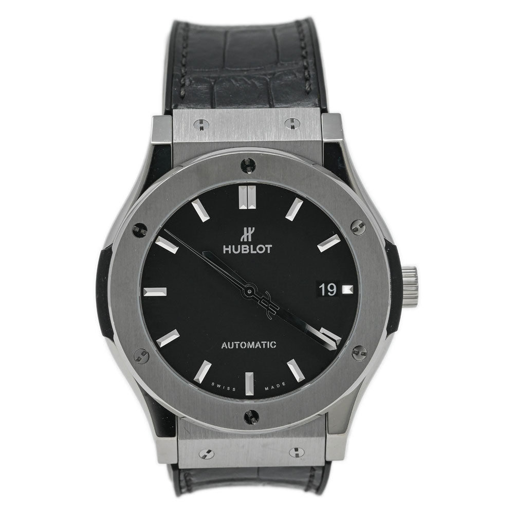Hublot Mens Classic Fusion Titanium 42mm Black Stick Dial Watch Reference# 542.NX.1171.LR - Happy Jewelers Fine Jewelry Lifetime Warranty
