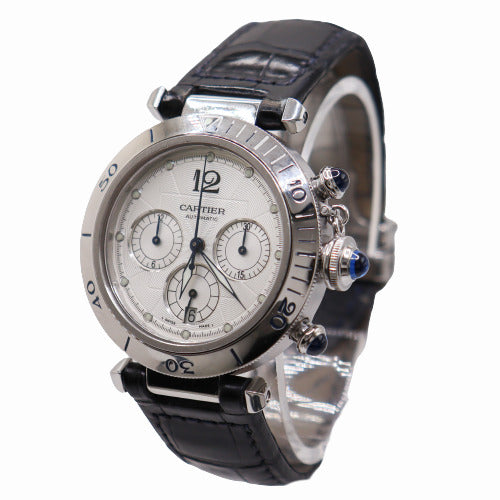 Cartier Men's Pasha Stainless Steel 38mm Silver Chronograph Dial Watch Ref# W3103055 - Happy Jewelers Fine Jewelry Lifetime Warranty