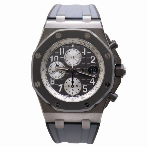 Audemars Piguet Men's Royal Oak Offshore Titanium 42mm Slate Grey "Mega Tapisserie" Chronograph Dial Watch Ref# 26470IO.OO.A006CA.01 - Happy Jewelers Fine Jewelry Lifetime Warranty