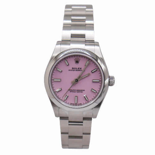 NEW! Rolex Ladies Oyster Perpetual Stainless Steel 31mm Pink Dial Watch Reference #277200 - Happy Jewelers Fine Jewelry Lifetime Warranty
