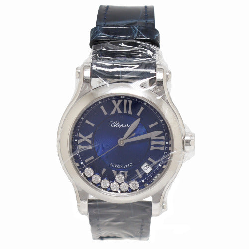 BRAND NEW! Chopard Ladies Happy Sport Stainless Steel 36mm Blue Roman Dial Watch Reference# 278559-3008 - Happy Jewelers Fine Jewelry Lifetime Warranty