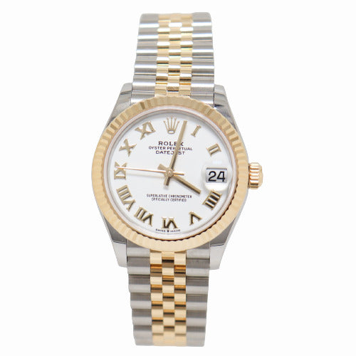 BRAND NEW! Rolex Ladies Datejust Two Tone Yellow Gold and Stainless Steel 31mm White Roman Dial Watch Reference# 278273 - Happy Jewelers Fine Jewelry Lifetime Warranty