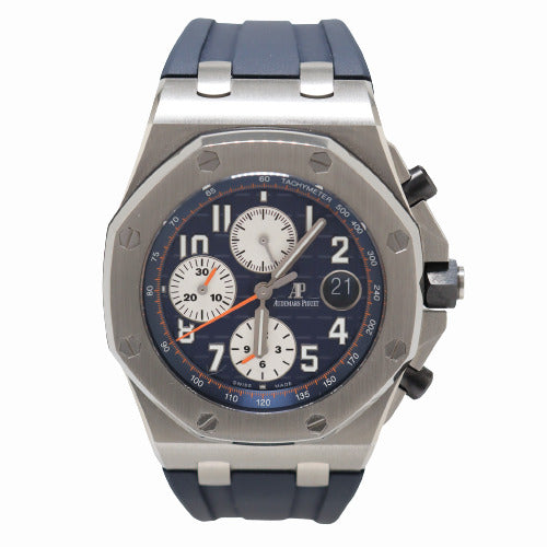Audemars Piguet Men's Royal Oak Offshore Stainless Steel 42mm Blue "Mega Tapisserie" Chronograph Dial Watch Reference# 26470ST.OO.A027CA.01 - Happy Jewelers Fine Jewelry Lifetime Warranty