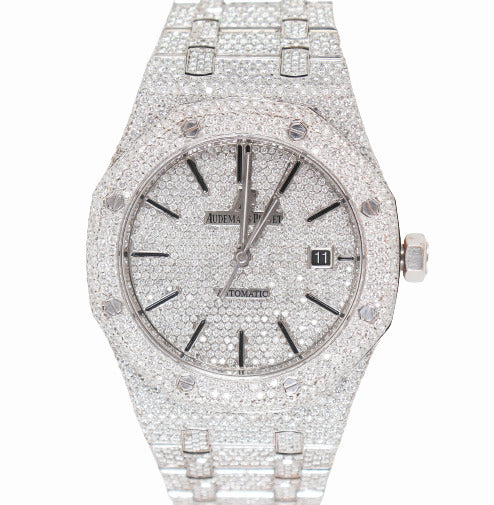Audemars Piguet Men's Royal Oak Stainless Steel 41mm Custom ICED OUT Pave Dial Watch - Happy Jewelers Fine Jewelry Lifetime Warranty