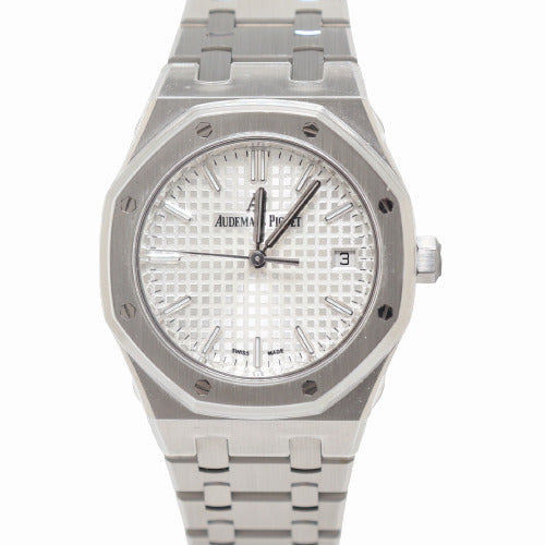 Audemars Piguet Ladies Royal Oak Stainless Steel 34mm White Tappiserie Dial Watch Reference# 77350ST.OO.1261ST.01 - Happy Jewelers Fine Jewelry Lifetime Warranty
